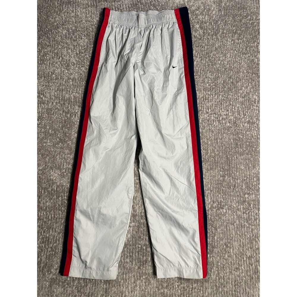 Vintage Nike Tearaway Track Pants Silver Red Navy Snap Side Y2K Baggy Swoosh S
